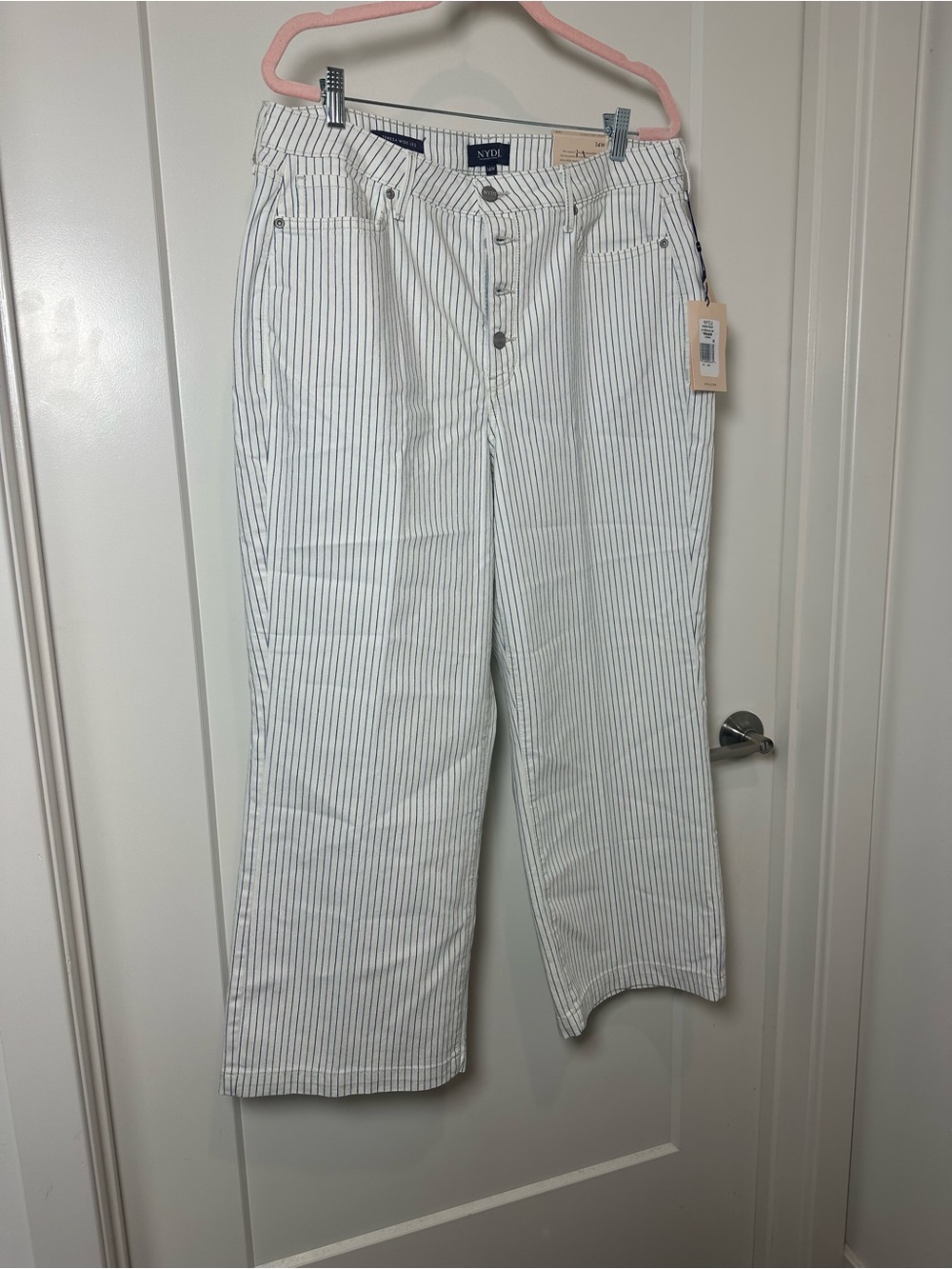 NYDJ Teresa Stripe Exposed Button Ankle Wide Leg Jeans 14W Palencia Stripe - Picture 7 of 7